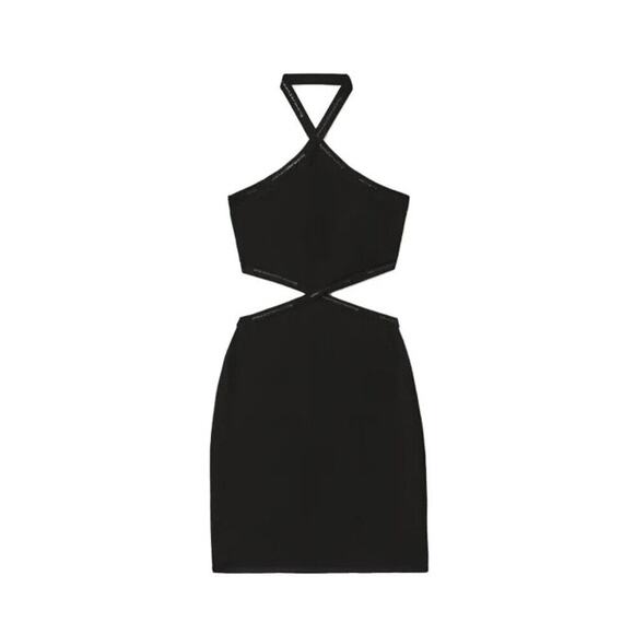 Alexander Wang Black Cutout Criss Cross Logo Band Halter Mini Dress XS - Picture 3 of 5